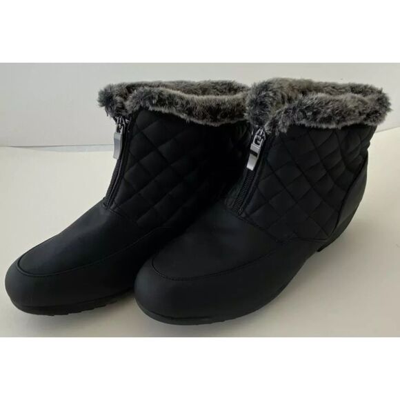Weatherproof Grace Snow Ankle Boots Women's 10M Black Quilted Fur Trim Zipper - Picture 2 of 9